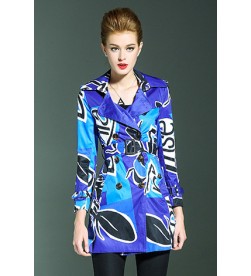 Blue Print Trench Coat with Sash